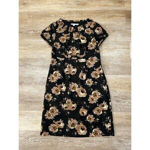 Boden Sz 10 Black 100% WOOL Ruffled Floral Print Sheath Shift Dress